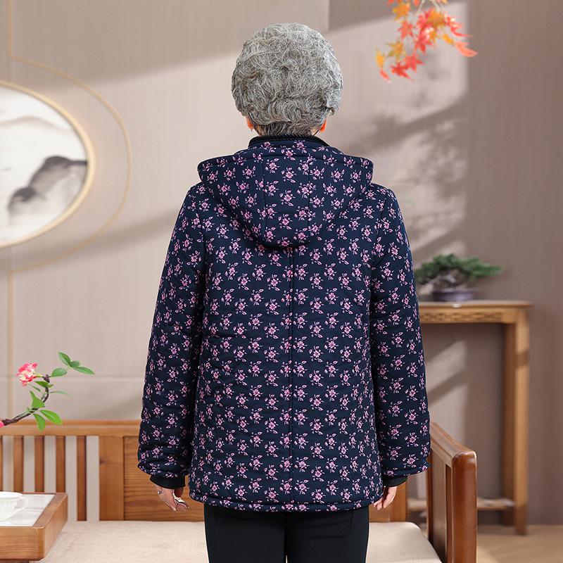 Grandma's Warm Velvet-Lined Winter Coat - Cozy Cotton Jacket for Mid-Aged & Elderly Women