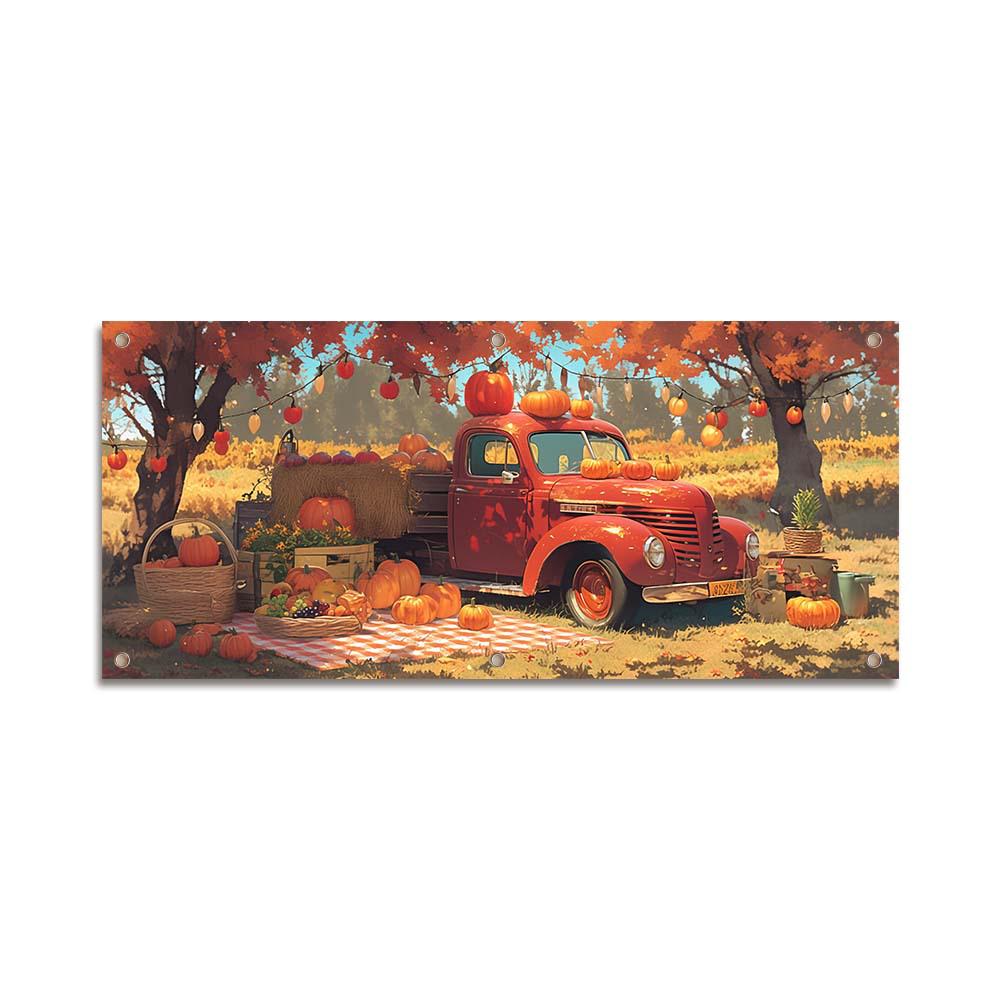 Autumn Harvest Thanksgiving Pumpkin Maple Leaf Polyester Garage Banner