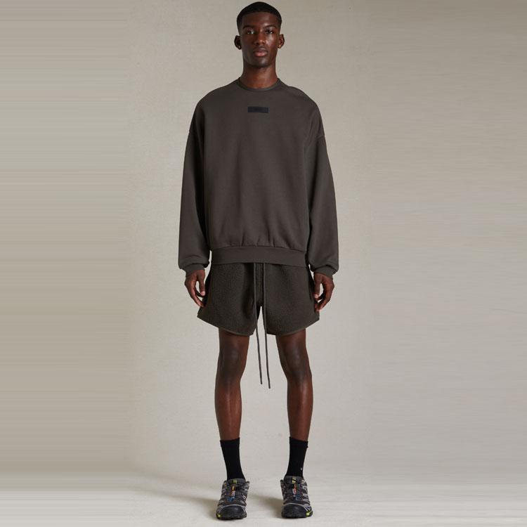 Fear of God Essentials SS24 Crewneck Sweater Solid Color Round Neck Straight Fit Fleece Long Sleeve American Style Pullover Men Black 192SP244680F