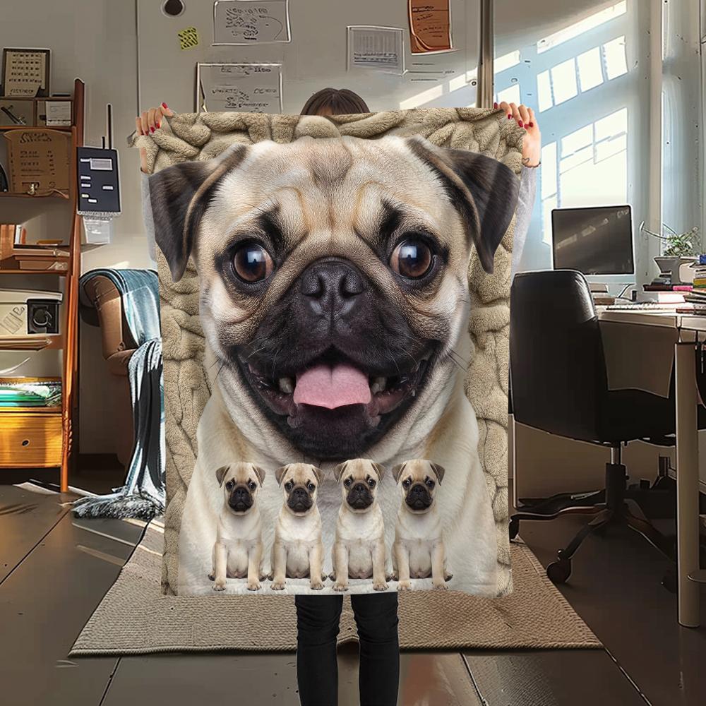 1Pc Bulldog Print Flannel Blanket, High Quality Comfortable for All Seasons, Home Decor, Warmth and Comfort, Perfect for Gifts