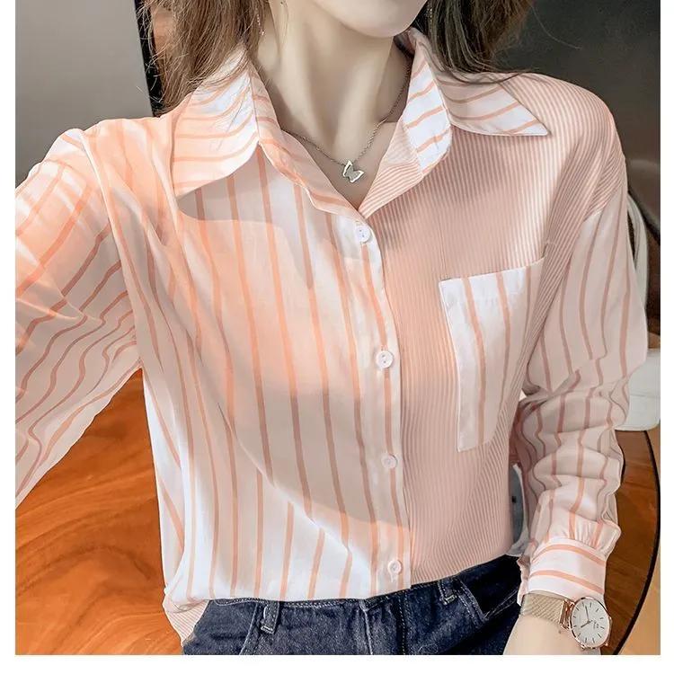 

Женская весенняя блузка с длинным рукавом в полоску, свежий дизайн, топы с отворотами XXS