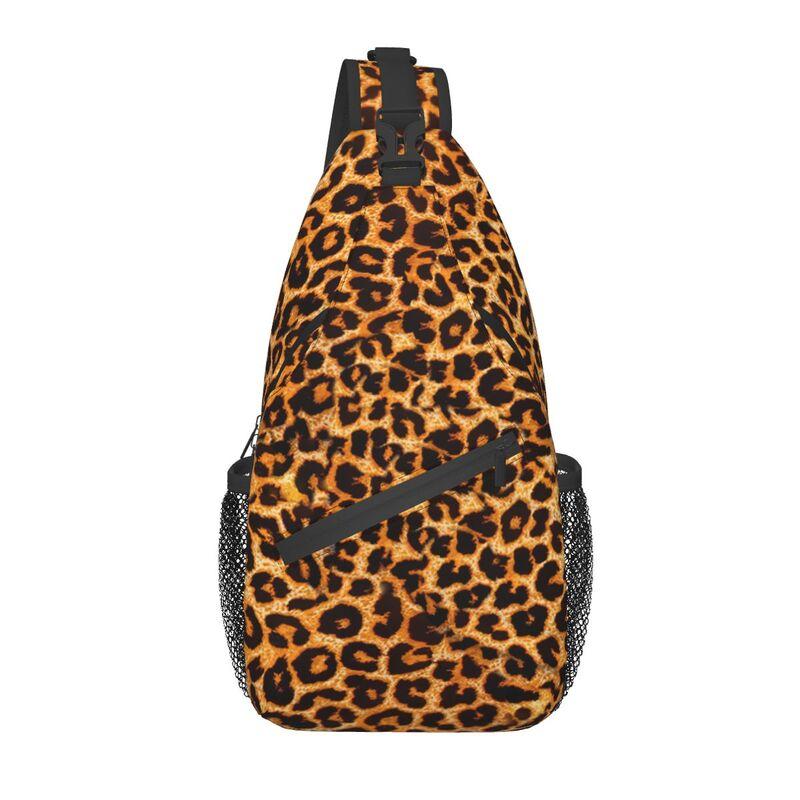 Leopard Skin Texture Crossbody Sling Backpack Men Custom Animal Fur Pattern Chest Shoulder Bag for Traveling Daypack