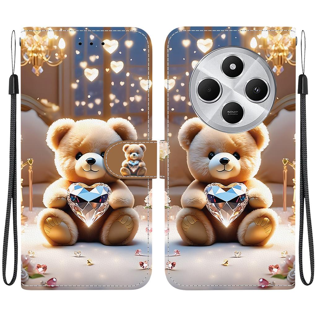 Handgefertigte PU-Leder-Klapphülle für Redmi 14C Rutschfeste stoßfeste Hülle mit Handschlaufe & Herz/Rose Katze Designs