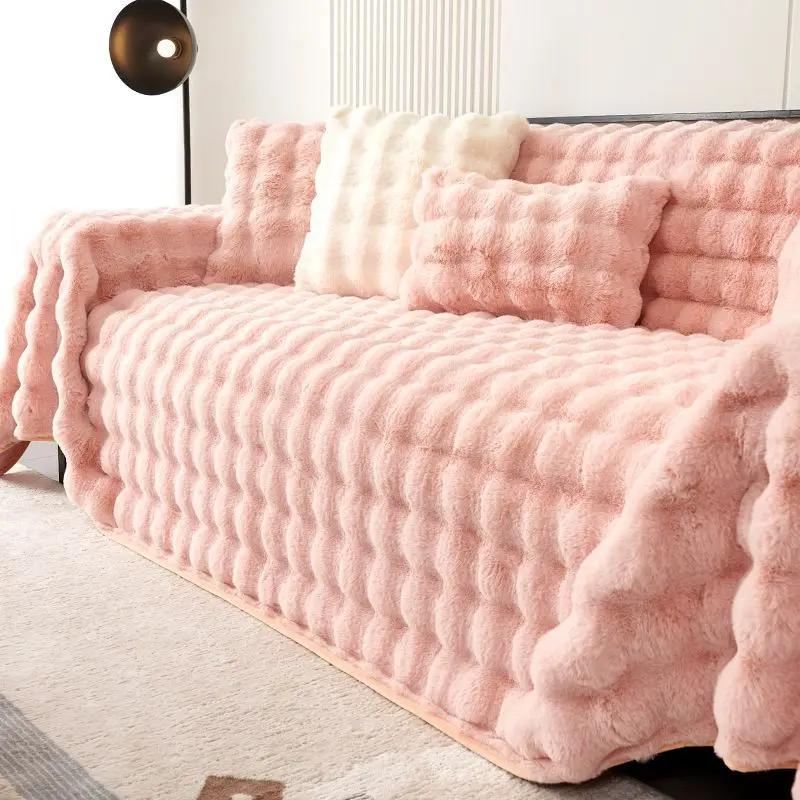 Luxury  Imitation Rabbit Plush Sofa Towel Winter Warm Fluffy Throw Blanket Super Soft Smooth Thicken Velvet Sofa Cover