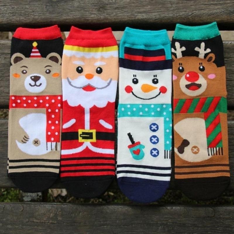 1 Pair Christmas Women Girl Winter Warm Cotton Socks Santa Claus Reindeer Snowman Bear