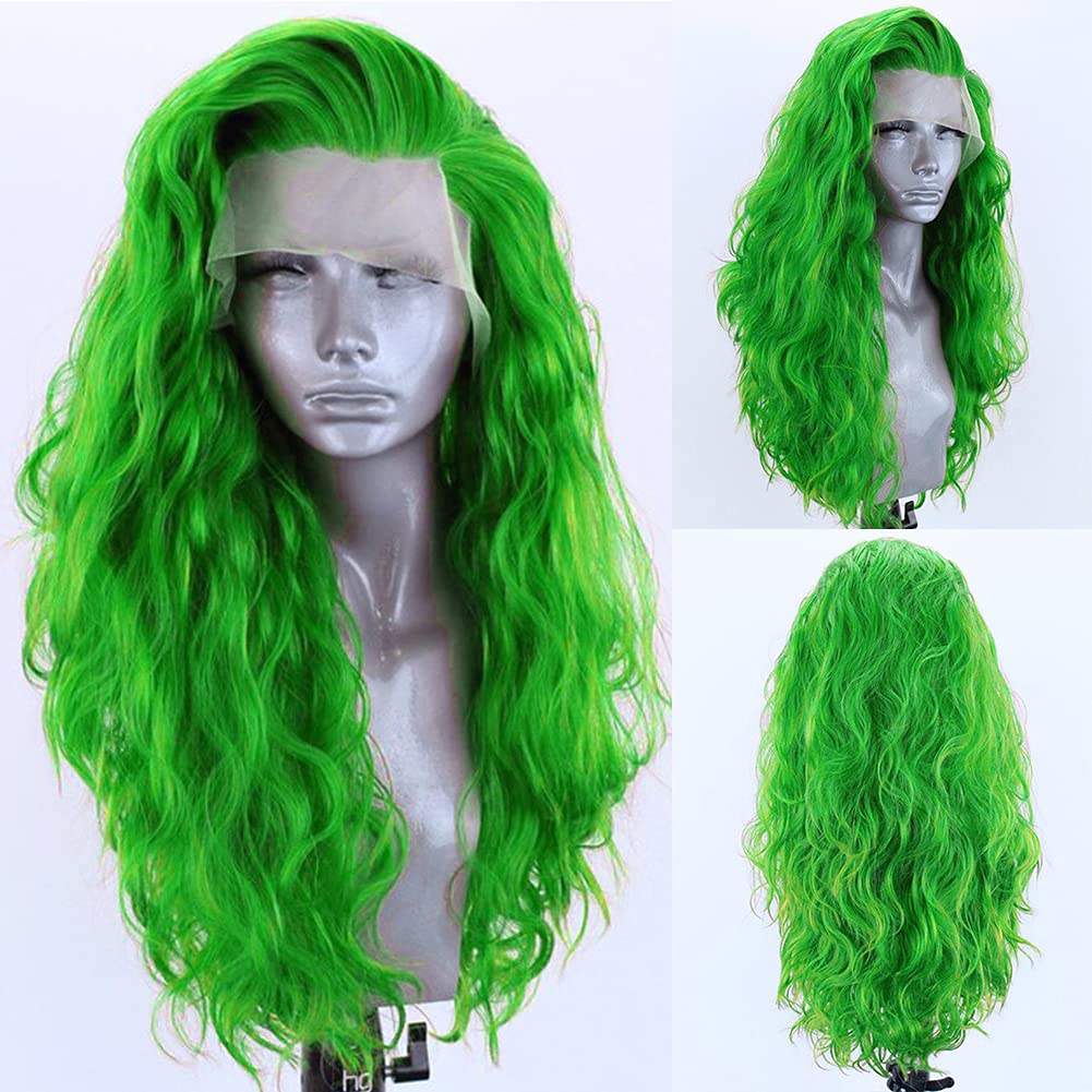 AIMEYA Dark Brown Long Curly Synthetic Lace Front Wigs for Women Free Part Pre Plucked Natural Hairline Cosplay Wigs