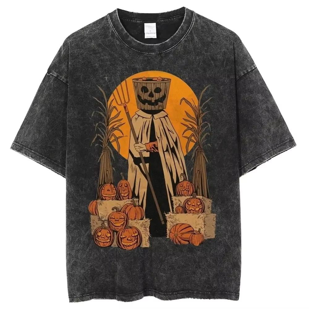 benber vintage Halloween Video Rental Cotton Tshirt Denim Short Sleeve American Vintage Washed Old Tshirt Men Women Unisex T Shirt S
