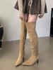 Knee boots women's two wear tube circumference 2025 autumn and winter new suede pointed thin heel high heel pleated pile boots