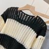Striped Knitted Sweater Hollow Out for Women Hollow Out Loose Sunscreen Shirt