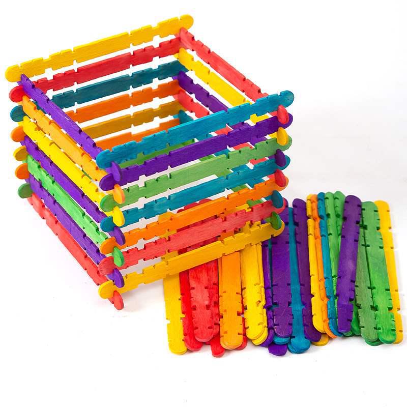 Colored Wooden Popsicle Sticks for DIY Crafts - Ideal for Kindergarten Projects and Handmade Creations.