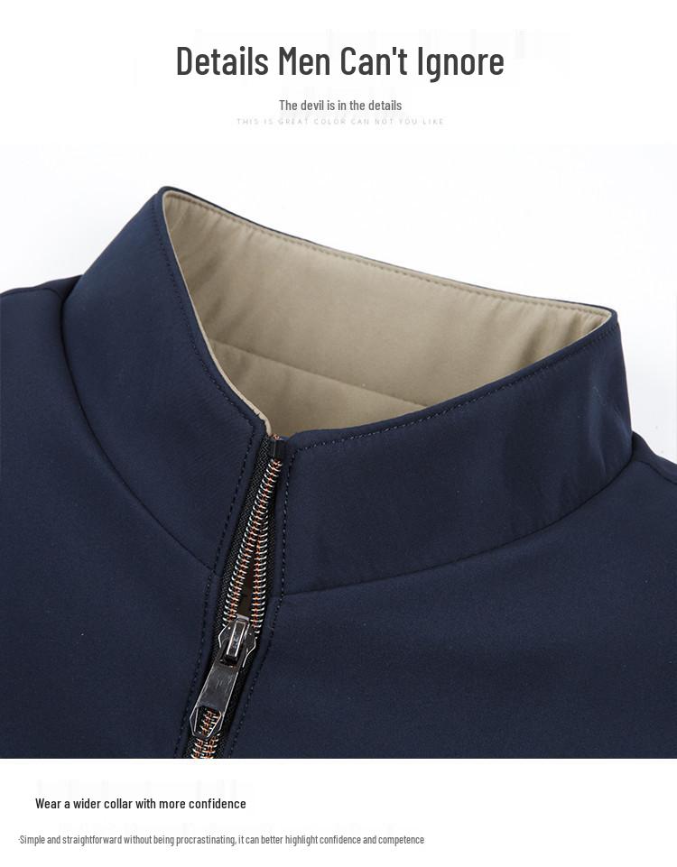 Men's Autumn/Winter Cotton Stand-up Collar Jacket - Business Casual, Solid Color, Thicken, Dad's Style