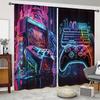 2PCS Multicolor Neon Gaming Arcade Machine Controller Keyboard Pattern Curtains Rod Pocket Design For Bedroom And Living Room