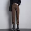 Khaki Harem Jeans mit hohem Bund - Damen 2025 Schlankmachende Karottenhose mit Samtfutter für Herbst/Winter