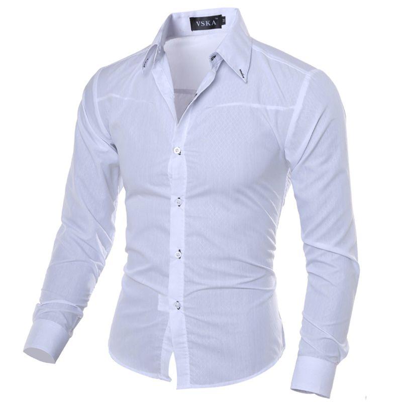 

Fashion Casual Solid Color Soft Men Shirt Long Sleeve Slim Fit Sale Hot TagXL=US M белый