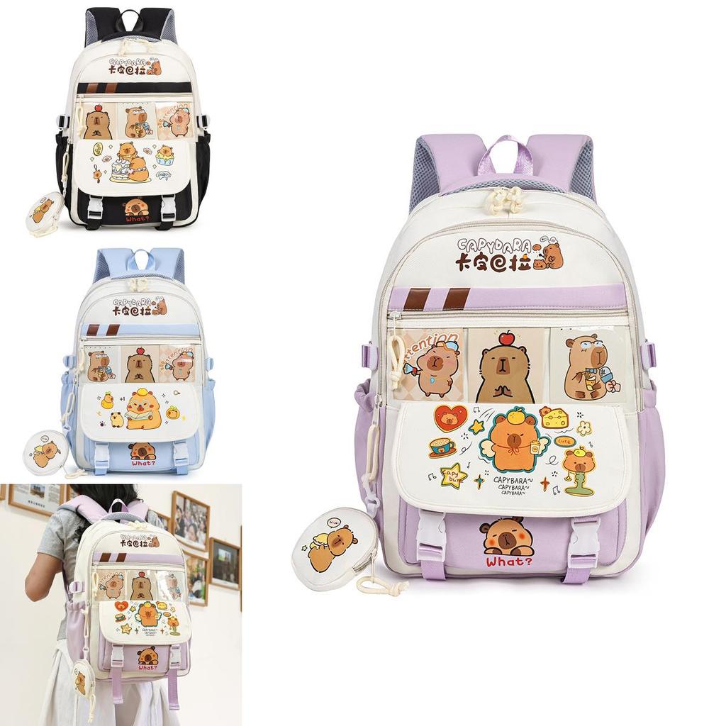 Cute Capybara Student Backpack With Comfortable Shoulder Straps And Cartoon Pattern For School And Daily Use