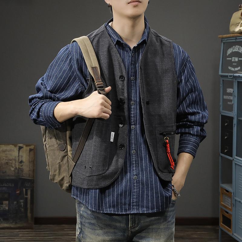 British Yuppie Retro High-end Men's Vest Loose Fashion Brand Autumn Casual Sleeveless Shoulder Wear Men's Vest