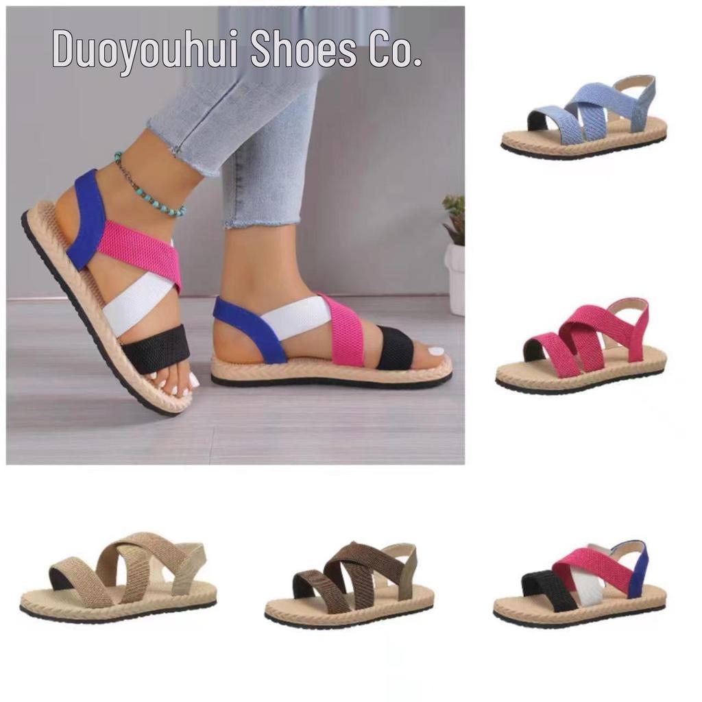 2024 Summer Women's Lightweight Soft-Soled Roman Sandals: Flat, Round-Toed, Breathable Beach Footwear
