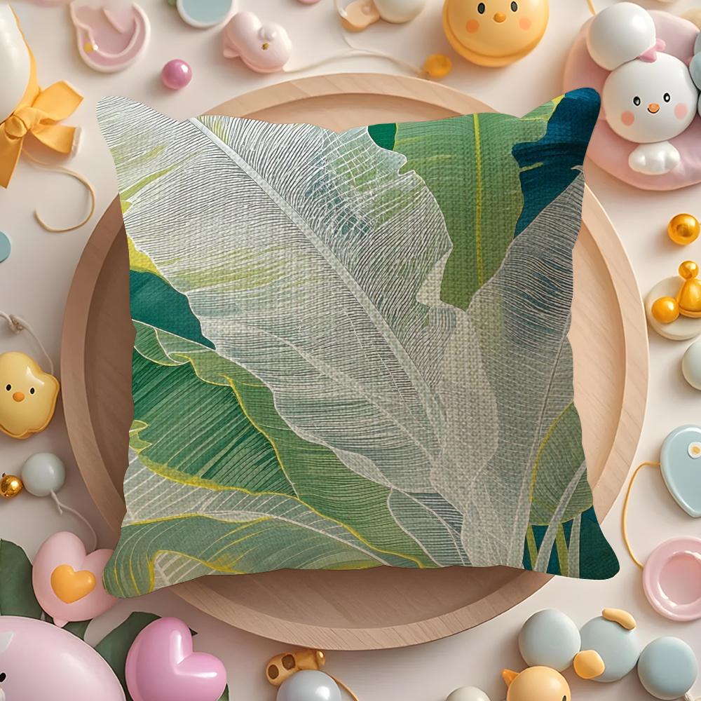 Banana Leaves Cushion Cover DoubleSided Printed Organic Linen Pillow Cover Decorative for Sofa Home