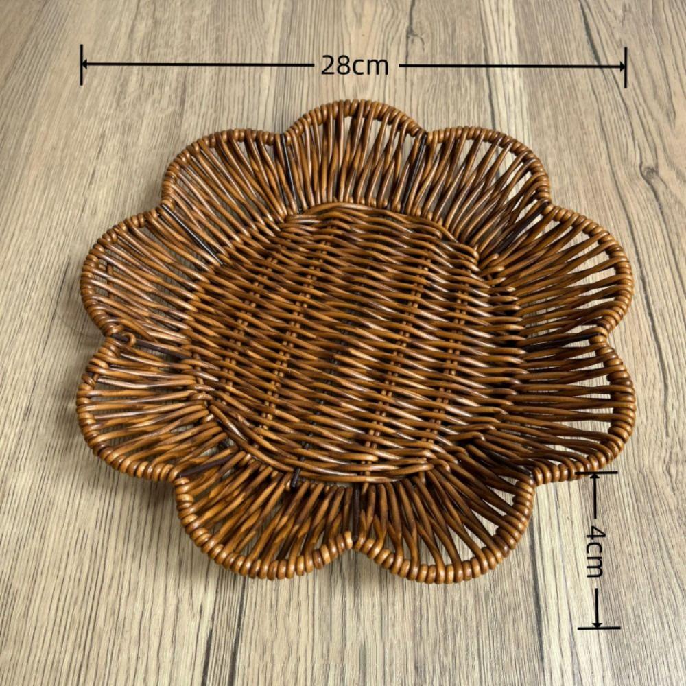 Hand-Woven Food Plate Vintage Wicker Basket Durable Bread Tray