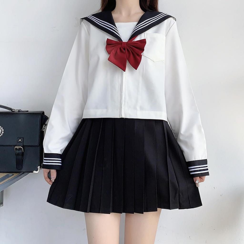 JK Cosplay Set Námořník Uniformní dívčí kostým ze střední školy [Cedar Eight] 3dílný (Dlouhý rukáv, M)