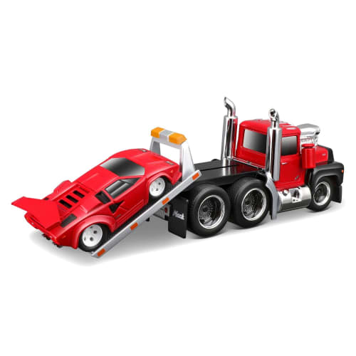 Maisto 1/64 Scale Muscle Machines 1980 MACK R685ST Flatbed/Lamborghini Countach Red Diecast Model Car 11552