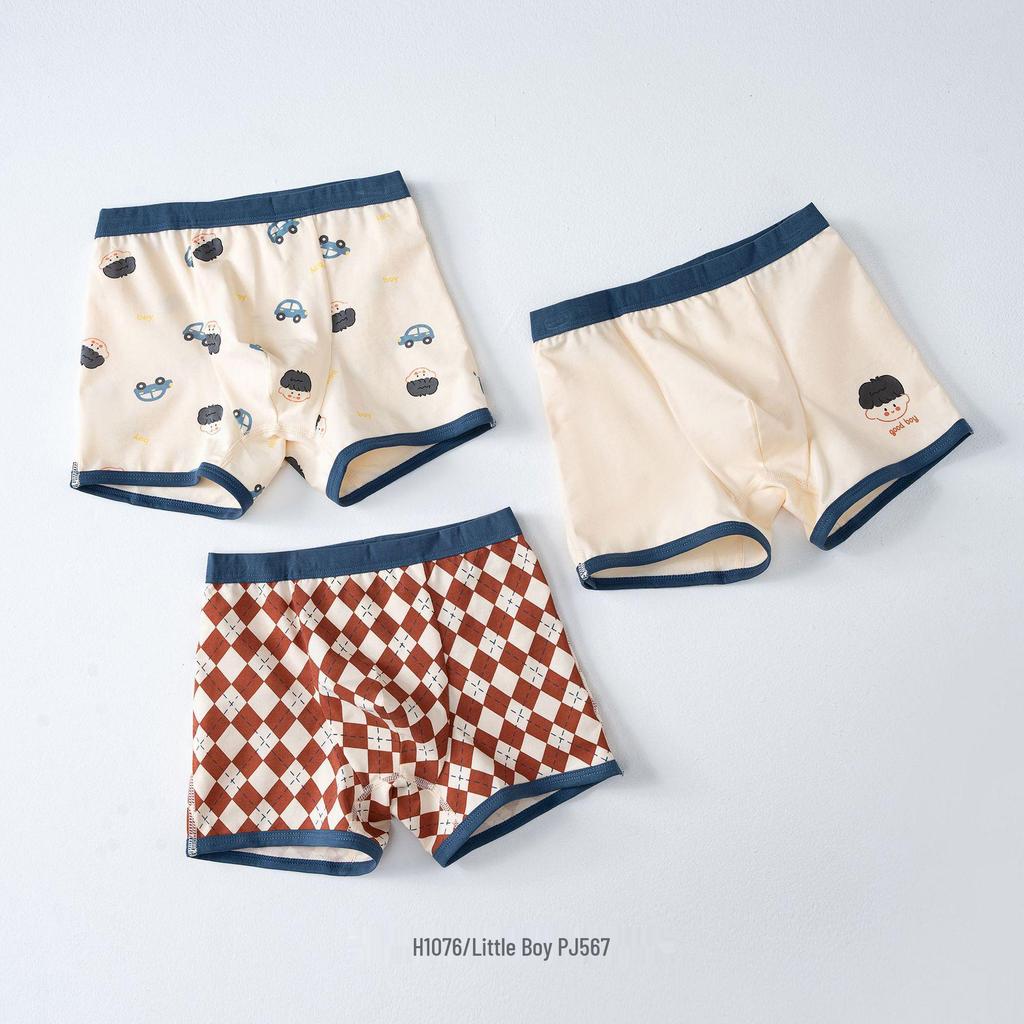 Antibacterial Cotton Boxer Briefs for Boys: 3-Pack, Class A, Middle & Large Children
