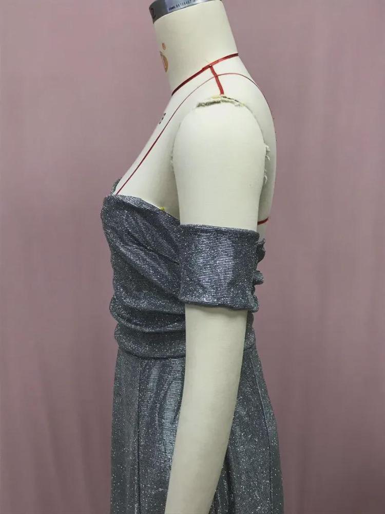 Elegant European American Style Women Sequin Slit Tube Top Gown 2025