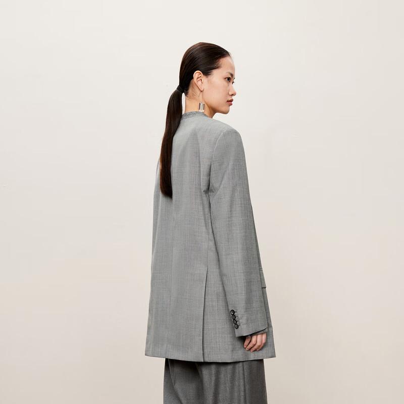 Less Women's Loose Fit Merino Wool Blend Long Blazer