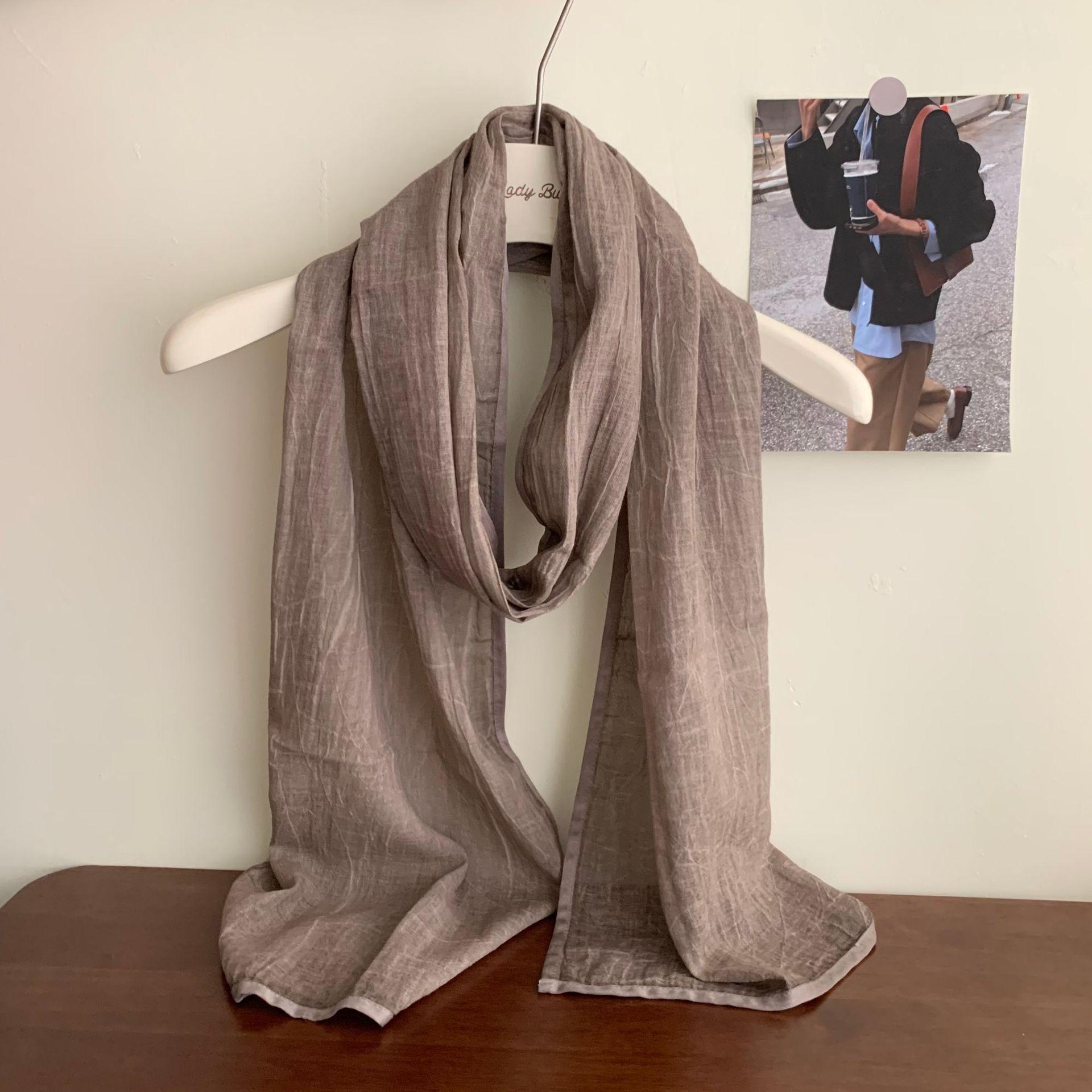 Cotton scarf! Literary and simple retro solid color scarf autumn and winter Japanese versatile neck protection slender small silk scarf women