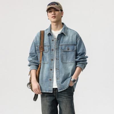 American Classic Tooling Denim Shirt Men'S Long Sleeve Spring Leisel Tencel Loose Casual Jacket Jacket