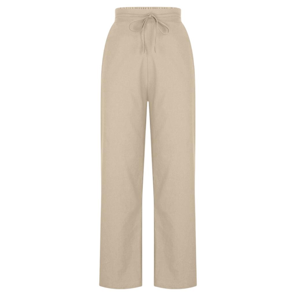Damen Sommerhose mit elastischer Taille, einfarbig, lockere Hose aus Baumwolle und Leinen