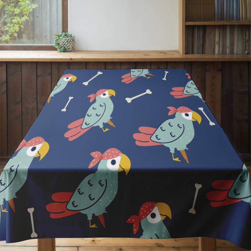 Modern Cartoon Print Tablecloth Blue Floral Design Dining Room Decor Reversible Cotton Square Kitchen Placemat Cover Size 150x23