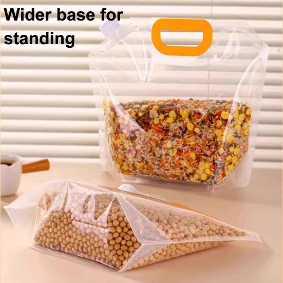 Airtight Food Storage Bag with Lid Freestanding Rice Storage Pouch Sealed Reusable Grain Storage Bag for Flour Beans Kitchen Cabinet Pantry