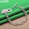 925 Sterling Silver Heart-To-Heart Side Chain Charm Romantic Bracelet Gift Jewelry