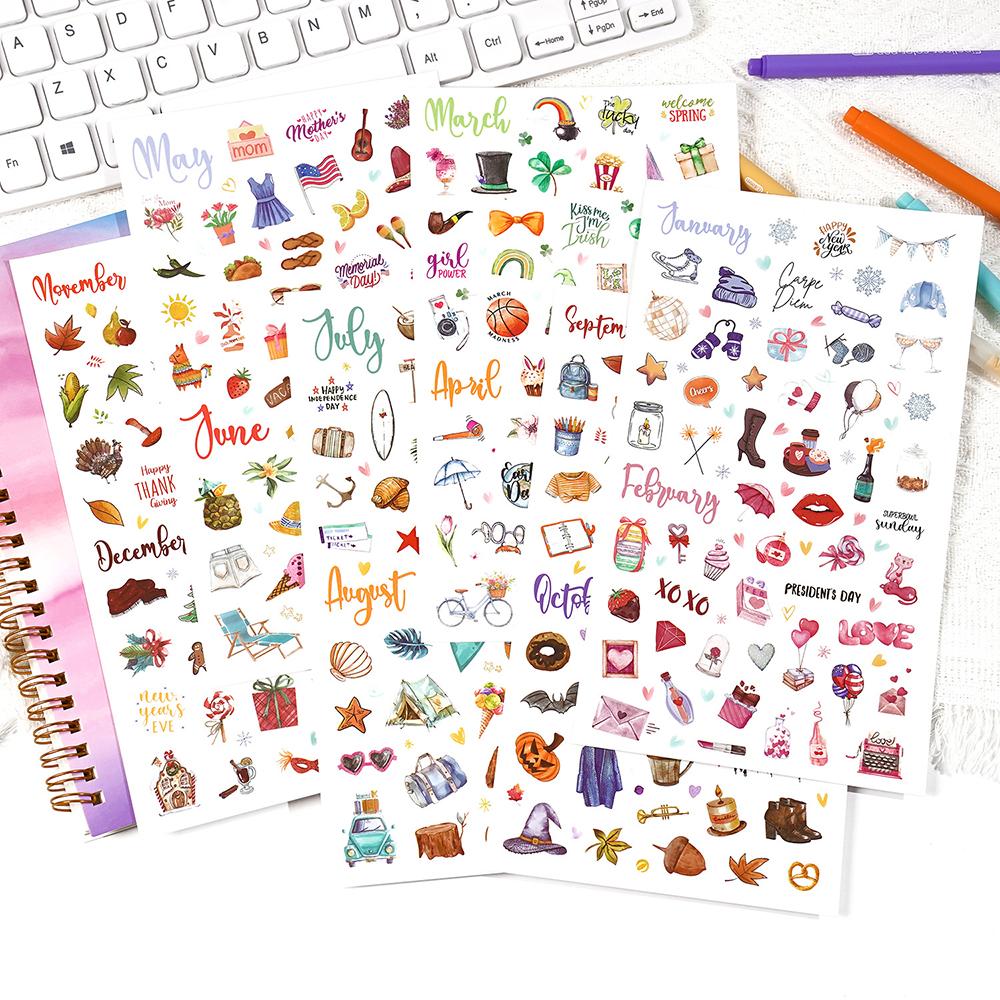 6 sheets Plan Stickers Cartoon Month Festival Decoration Scrapbook Booklet Material DIY Creative Booklet Stickers