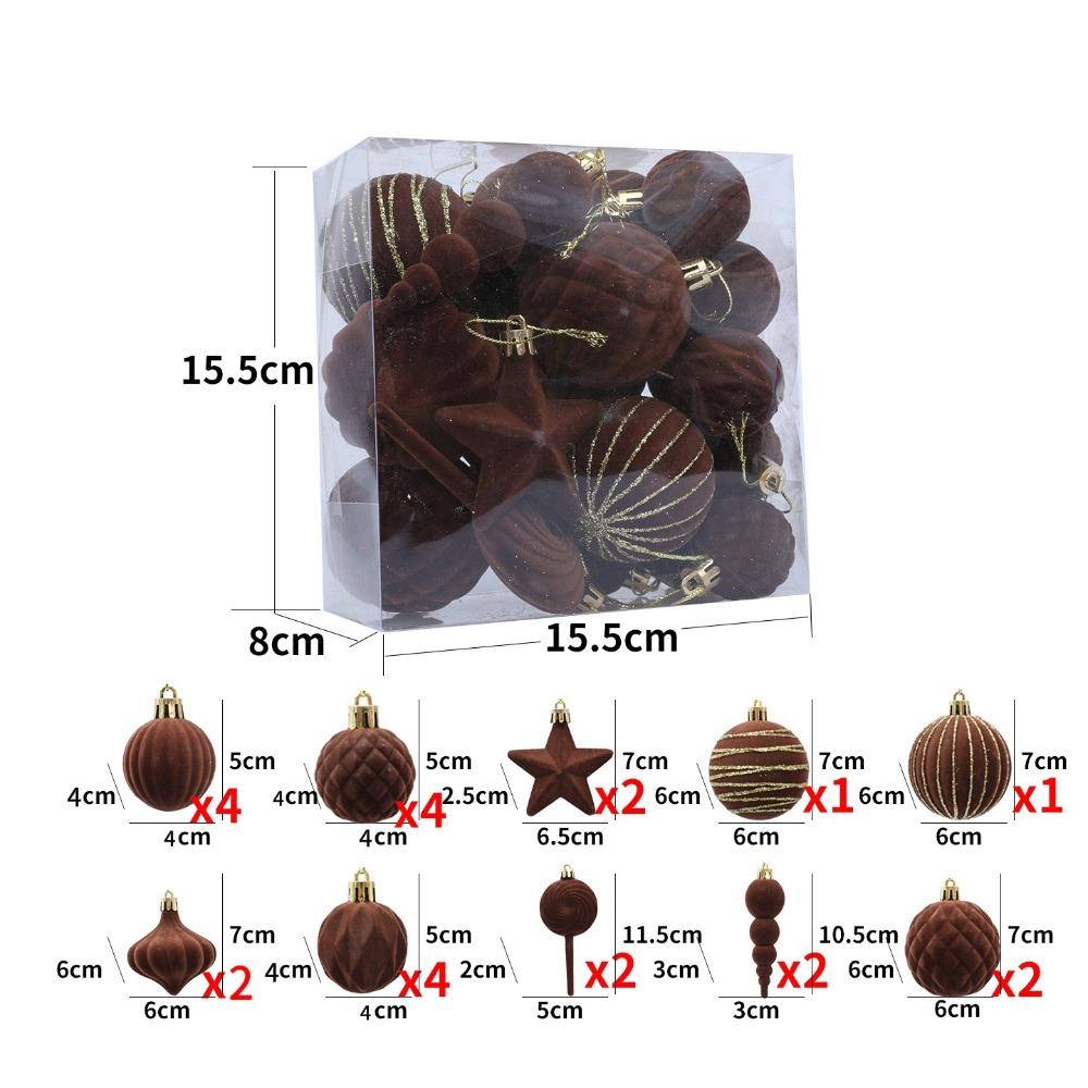 24PCS Flocking Christmas Balls Pendant Plastics Xmas Tree Hanging Christmas Home Decoration