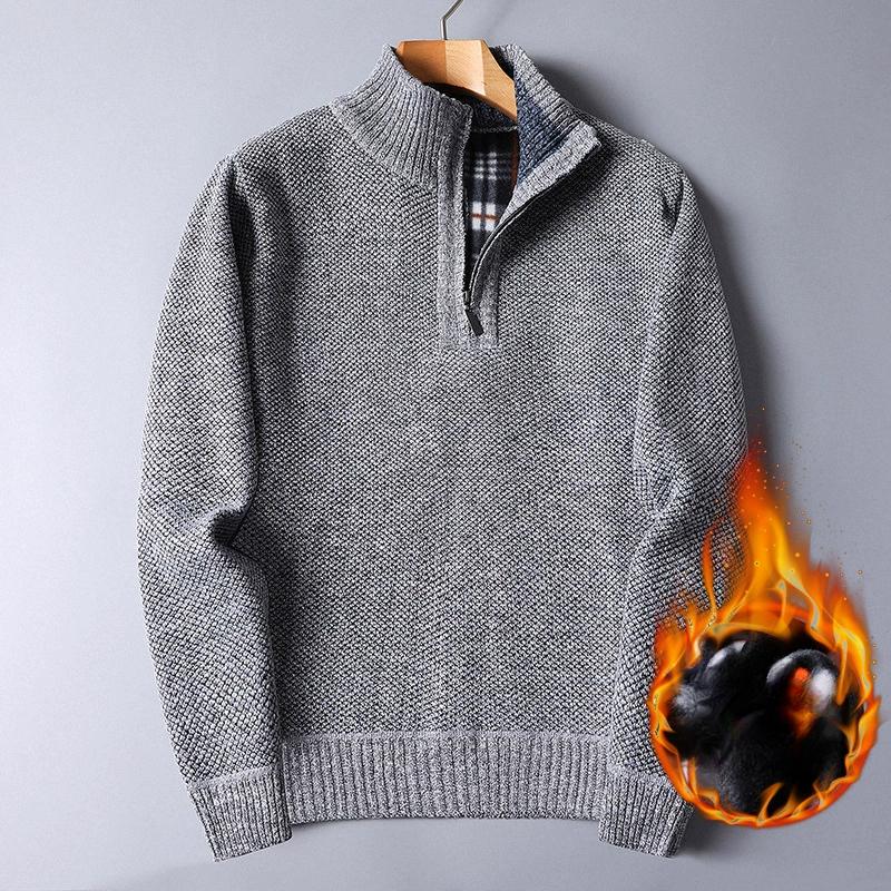 

Thick Autumn and Winter Men s Knitted Sweater with Added Velvet and Zipper, Loose Fitting Sweater Cover, and Outerwear XS темно-сірий колір