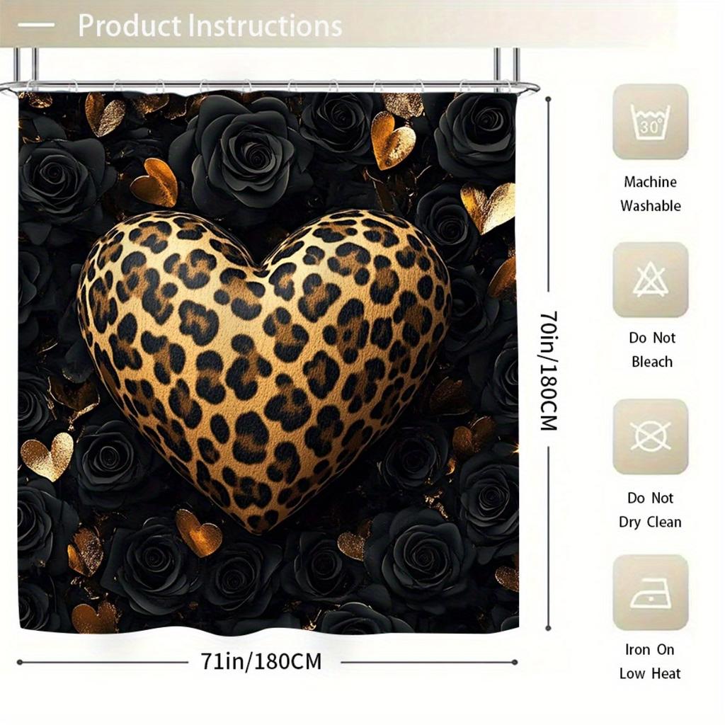 1/4Pcs Bathroom Shower Curtain Set Leopard Print Bathroom Curtain With 12 Hooks Non Slip Rugs Toilet Cover Mat Bathroom Partition