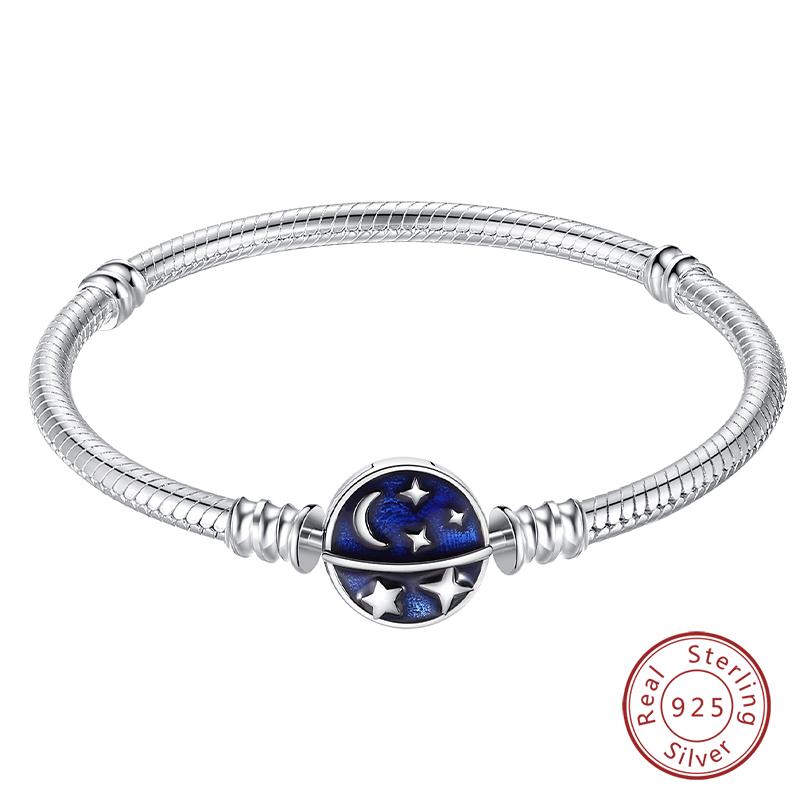 925 Silver Forever Love Peach Heart Bracelets Star Moon Airplane Earth Bracelets For Women Fit DIY Charms Party Jewelry