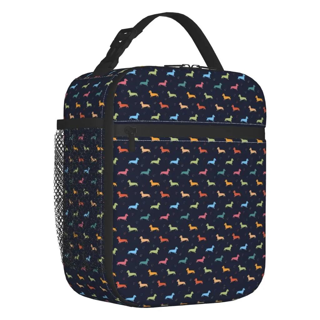 Long Hair Dachshund Sausage Dog Print Thermal Insulated Lunch Bags Pet Wiener Portable Lunch Container School Storage Food Box