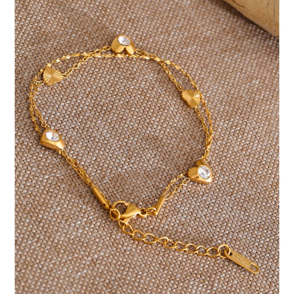 Yhpup New Arrivals Stainless Steel Zirconia Heart Chain Bracelet Bangle Delicate Fashion Aesthetic Jewelry Recommend
