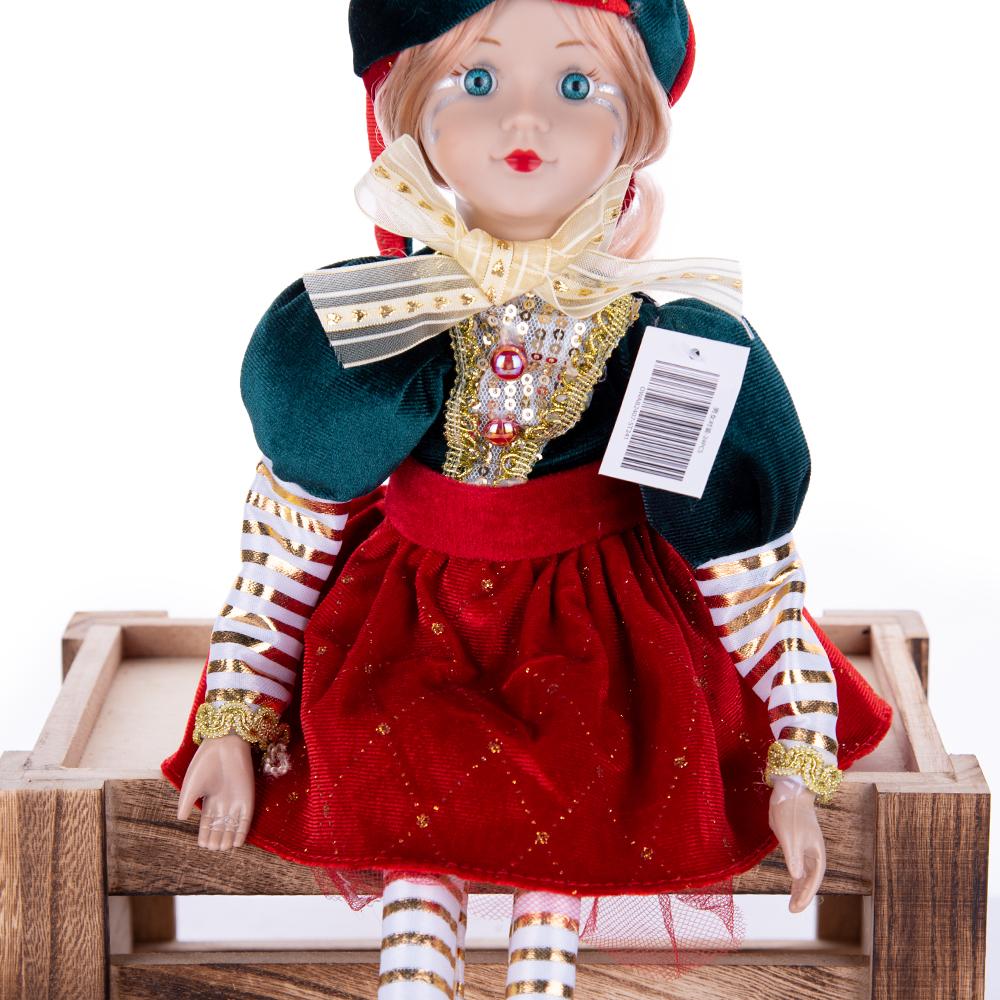Rot-Grün-Gold Retro Hofnarren sitzende Weihnachtsfigur