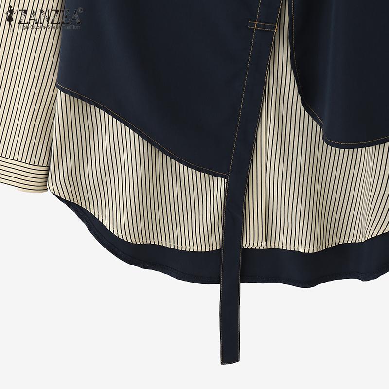 ZANZEA Women Casual Stripe Print Patchwork Loose Long Sleeve Blouse
