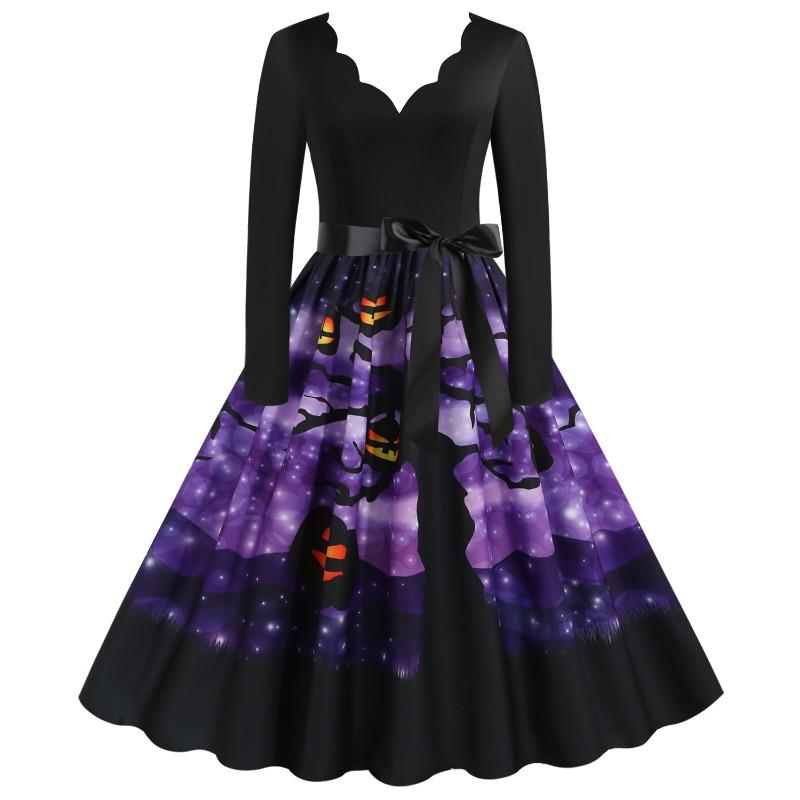 JPNTKY Fashion Spring Autumn V-Neck Long Sleeve Casual Dresses
