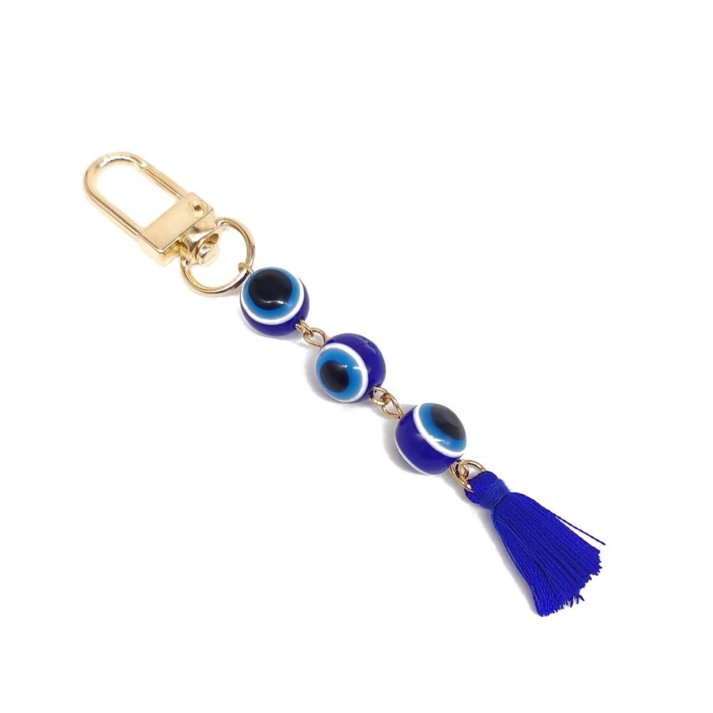 Turkish Resin Eye Keychain with Gold-Plated Tassel Pendant