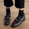 Soft Leather Version _ Soft Leather French Thick Heel Camellia Light Mouth Single Shoes Women's Spring New Retro Mary Jane Small Leather Shoes -