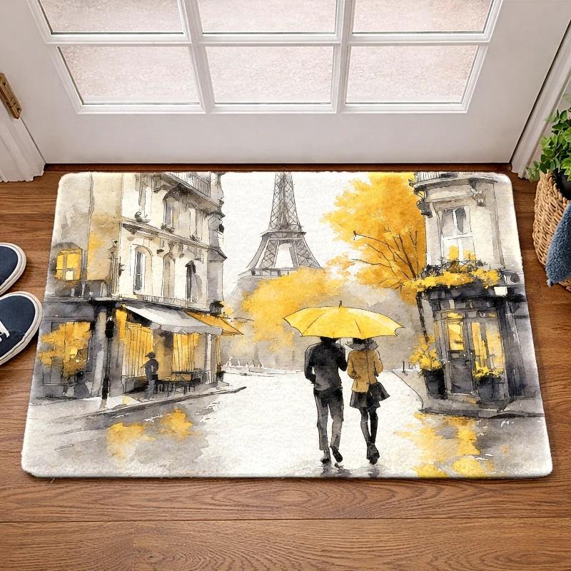 1pc French Parisian Suitable for Bedroom, Non-Slip Rubber Backing Rug with Suitable for Living Room, Machine Washable Mat Suitable