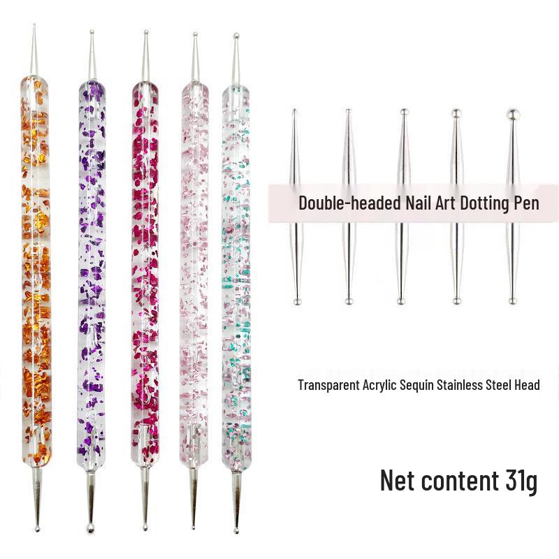 Bestselling Double-Ended Nail Art Pen Set: Dotting Pen & Rhinestone Brush with Dual-Use Needle and Bead Tip.