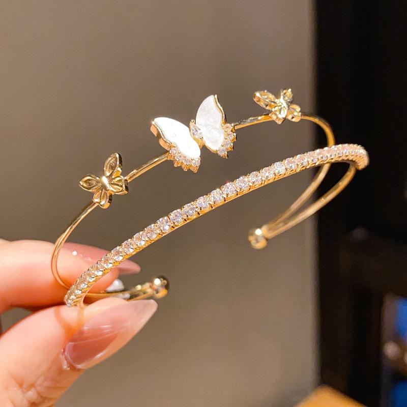 Sparkling Luxury Elegant Bow Butterfly Women's Double-layer Opening Bracelet For Daily Wear Party Wedding Jewelry Accessories