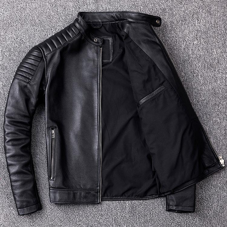 Pánská bunda z PU kůže se stojáčkem, slim střih, motorkářská, trendy kožená bunda, bunda